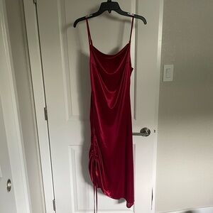 Satin asymmetrical midi cowl neck dress